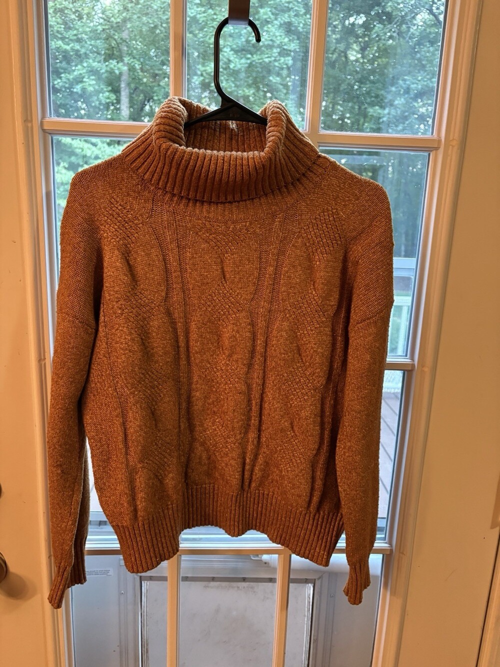 Olive + Oak Women’s Small Cable Knit Turtleneck Sweater Rust Brown Long Sleeve